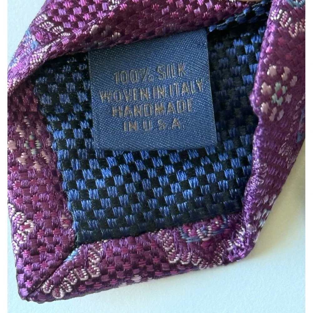 DAVID DONAHUE Men's‎ Silk Purple Necktie Italy/USA Luxury Designer Geometric EUC